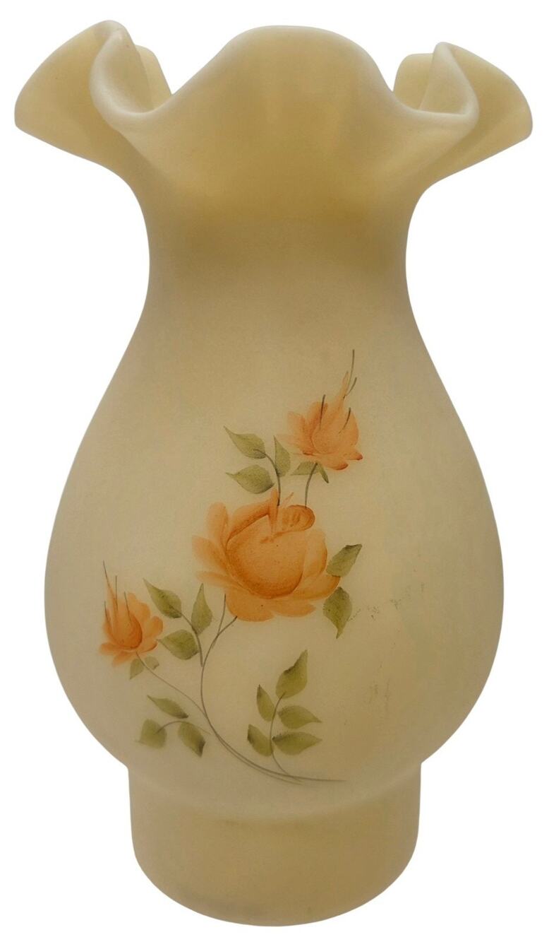 Fenton Glass Signed Globe for Hurricane Lamp Orange-Yellow Roses